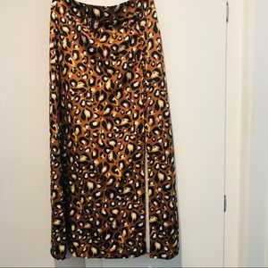 High Waisted Satin Front Slit Midi Skirt size S